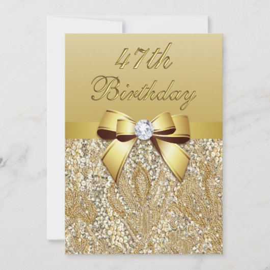 47e Verjaardag Gouden Faux Sequins en Bow Kaart (Voorkant)