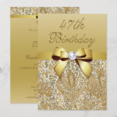 47e Verjaardag Gouden Faux Sequins en Bow Kaart (Voorkant / Achterkant)