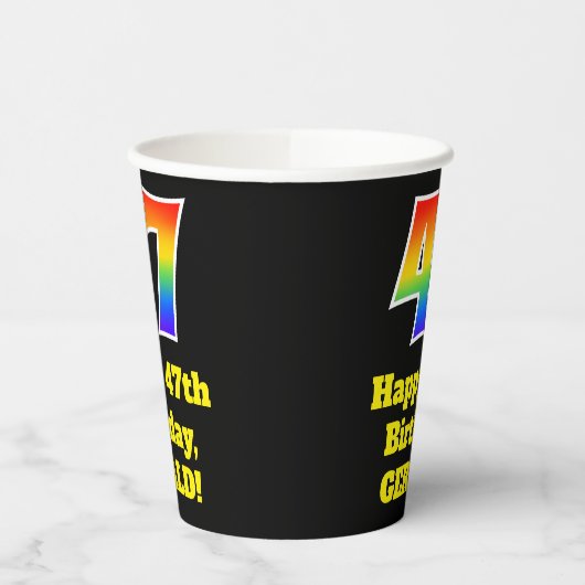 47e verjaardag: Kleurrijk, Leuk, Opwindend, Regenb Papieren Bekers (Links)