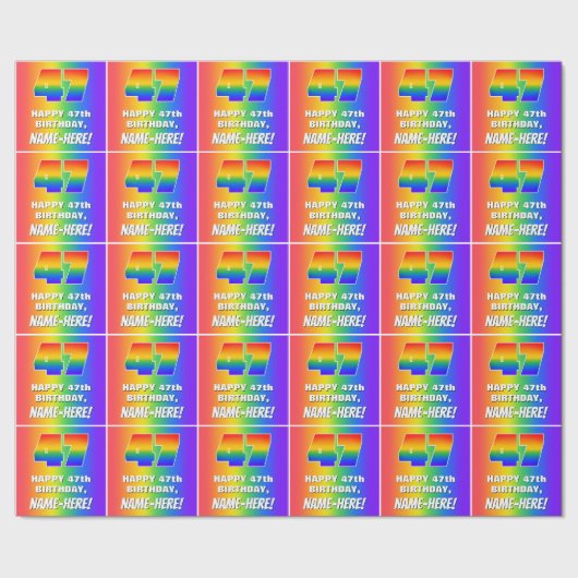 47e verjaardag: kleurrijk, vun regenboogpatroon #  cadeaupapier (Zoom)
