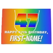 47e verjaardag: kleurrijk, vun regenboogpatroon #  groot cadeauzakje (Voorkant)