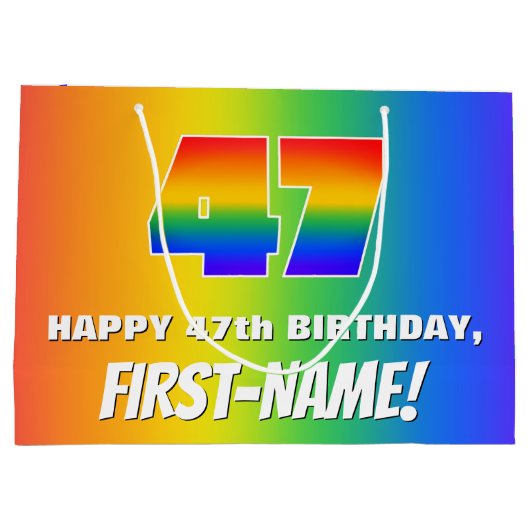 47e verjaardag: kleurrijk, vun regenboogpatroon #  groot cadeauzakje (Achterkant)