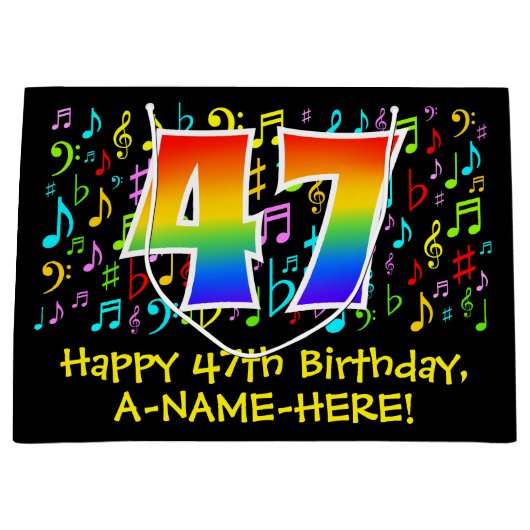 47e verjaardag - Kleurrijke muzieksymbolen, Rainbo Groot Cadeauzakje (Voorkant)