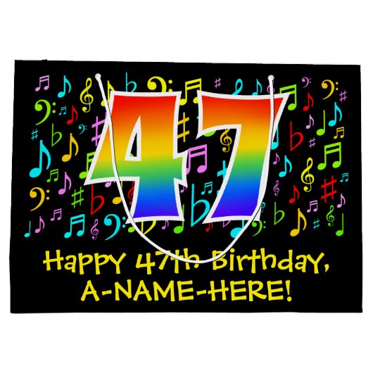 47e verjaardag - Kleurrijke muzieksymbolen, Rainbo Groot Cadeauzakje (Achterkant)