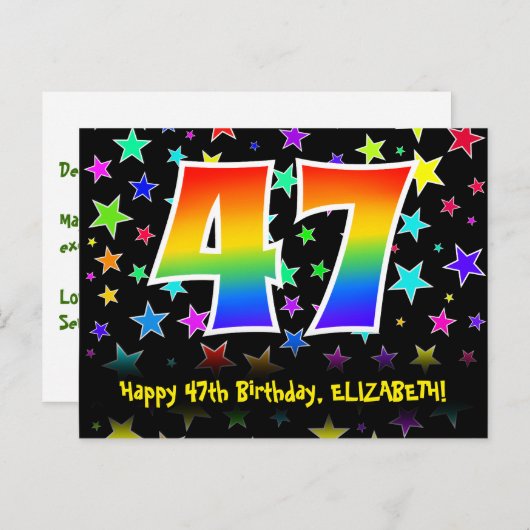 47e verjaardag: leuk sterrenpatroon, regenboog 47, briefkaart (Voorkant / Achterkant)