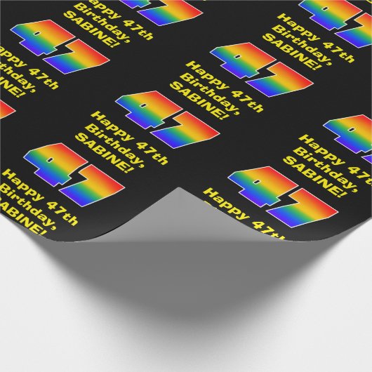 47e verjaardag: Leuke, kleurrijke regenboog geïnsp Cadeaupapier (Hoek)