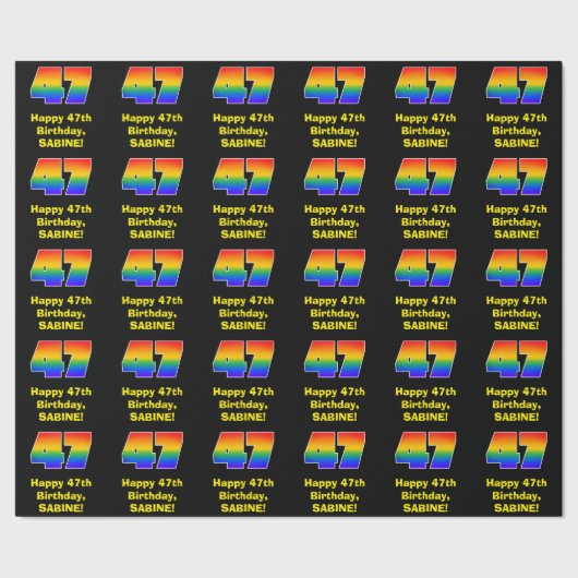 47e verjaardag: Leuke, kleurrijke regenboog geïnsp Cadeaupapier (Zoom)