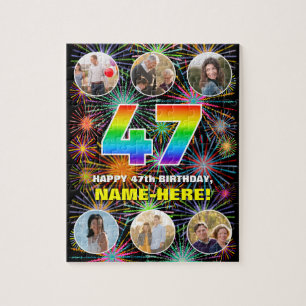47e verjaardag: Leuke regenboog #, aangepaste naam Legpuzzel