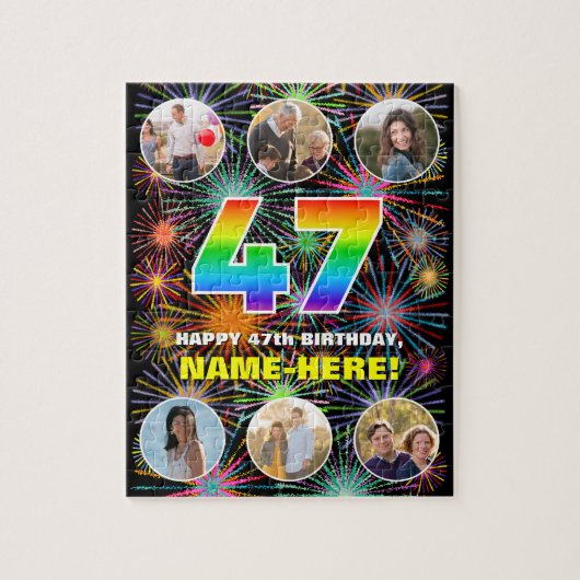 47e verjaardag: Leuke regenboog #, aangepaste naam Legpuzzel (Verticaal)