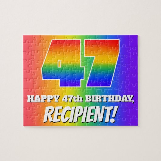 47e verjaardag — Meerkleurig regenboogpatroon "47" Legpuzzel (Horizontaal)