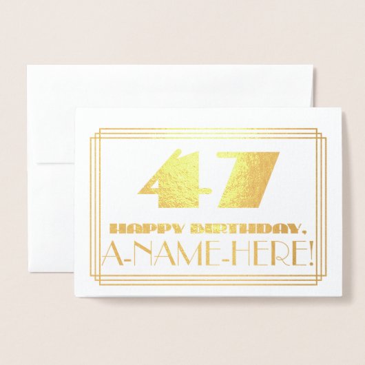47e verjaardag; Naam + Art Deco geïnspireerde look Folie Kaarten (Voorkant met envelop)