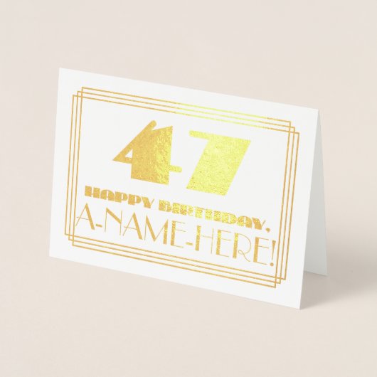 47e verjaardag; Naam + Art Deco geïnspireerde look Folie Kaarten (Voorkant)