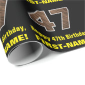 47e Verjaardag: Naam & Faux Wood Grain Pattern "47 Cadeaupapier (Rol Hoek)