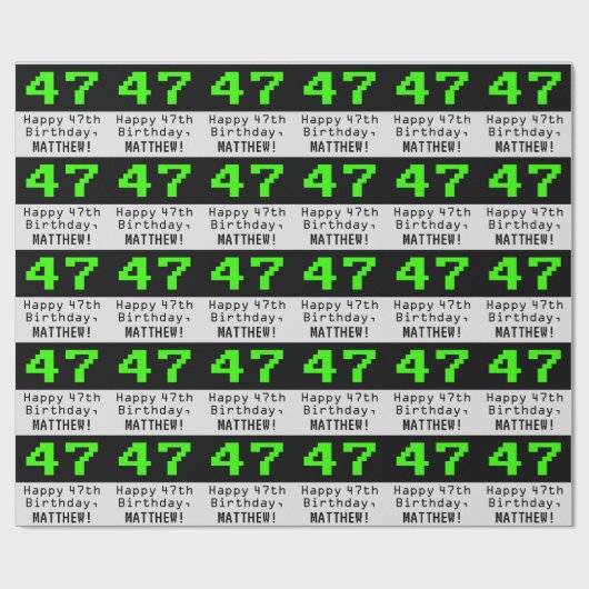 47e verjaardag - Nerdy / Geeky stijl "47" en naam Cadeaupapier (Vlak)
