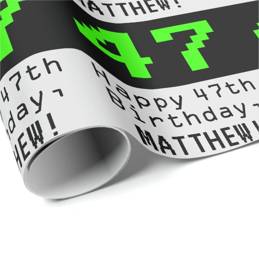47e verjaardag - Nerdy / Geeky stijl "47" en naam Cadeaupapier (Rol Hoek)