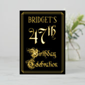 47e verjaardag Partij — Fancy Manuscript & Naam va Folie Uitnodiging (Staand Voorkant)