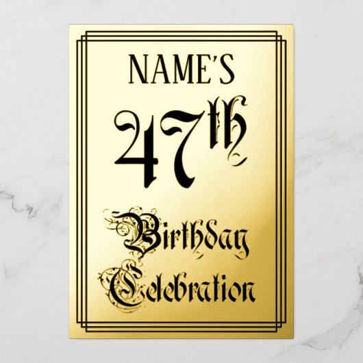 47e verjaardag Partij — Legant Manuscript + de Naa Folie Uitnodiging (Voorkant)