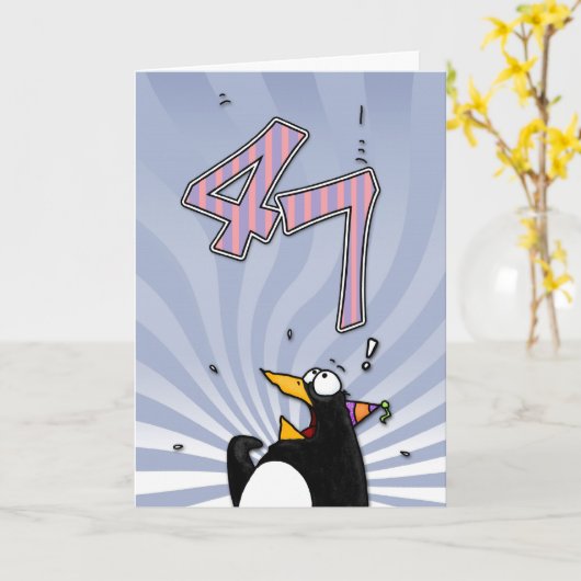 47e verjaardag - Penguin Surprise Kaart (Gele Bloem)