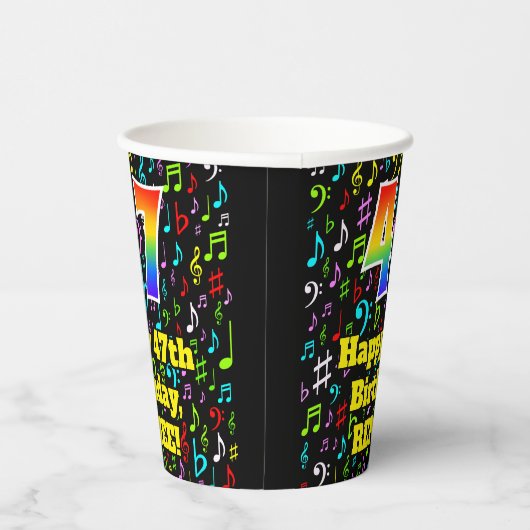 47e Verjaardag: Plezier Muzieknoten Patroon, Regen Papieren Bekers (Rechts)