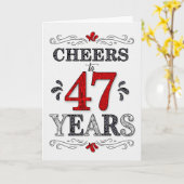 47e verjaardag Proost in rood wit zwart patroon Kaart (Gele Bloem)