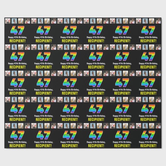 47e verjaardag: Regenboog "47"; Aangepaste foto's  Cadeaupapier (Zoom)