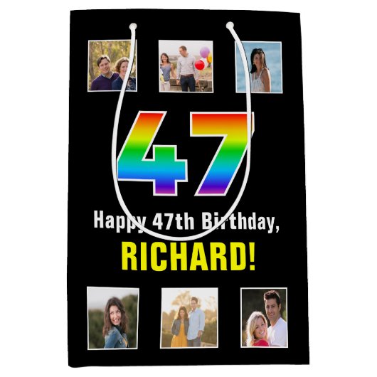 47e verjaardag: Regenboog "47", Aangepaste foto's Medium Cadeauzakje (Voorkant)