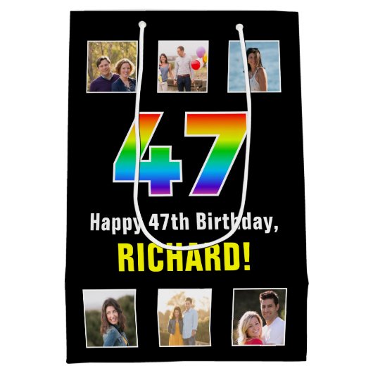 47e verjaardag: Regenboog "47", Aangepaste foto's  Medium Cadeauzakje (Achterkant)