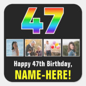 47e verjaardag: Regenboog "47"; Aangepaste foto's  Vierkante Sticker (Voorkant)
