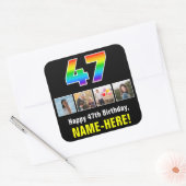 47e verjaardag: Regenboog "47"; Aangepaste foto's  Vierkante Sticker (Envelop)