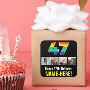 47e verjaardag: Regenboog "47"; Aangepaste foto's Vierkante Sticker