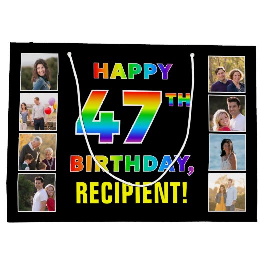 47e Verjaardag: Regenboogtekst, Aangepaste foto's  Groot Cadeauzakje (Achterkant)