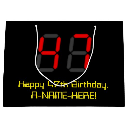 47e verjaardag: Rode digitale klok stijl "47" + na Groot Cadeauzakje (Voorkant)