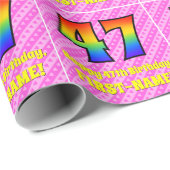 47e verjaardag: roze strips & harten, regenboognr. cadeaupapier (Rol Hoek)