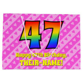 47e verjaardag: roze strips & harten, regenboognr. groot cadeauzakje (Achterkant)