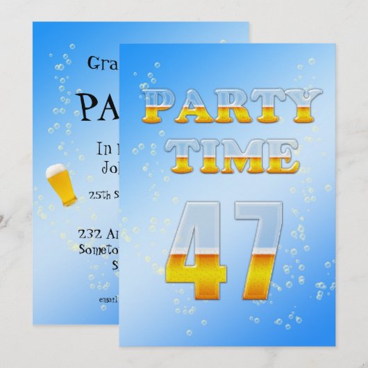 47e verjaardag uitnodiging met bier (Voorkant / Achterkant)