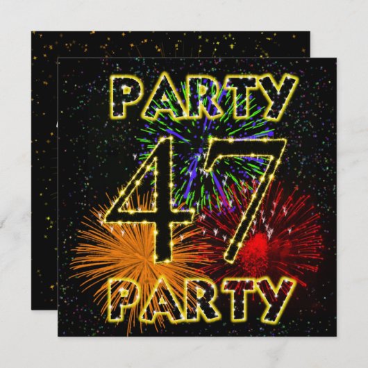 47e verjaardag uitnodiging met vuurwerk (Voorkant / Achterkant)