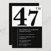 47e verjaardag uitnodigingen Zwart en Wit Elegant (Voorkant / Achterkant)