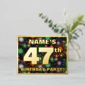 47e verjaardag: Vette, kleurrijke Fireworks-look Folie Uitnodiging Briefkaart (Staand Voorkant)