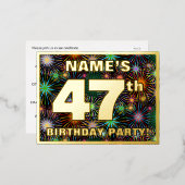 47e verjaardag: Vette, kleurrijke Fireworks-look Folie Uitnodiging Briefkaart (Voorkant / Achterkant)