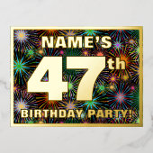 47e verjaardag: Vette, kleurrijke Fireworks-look Folie Uitnodiging Briefkaart (Voorkant)