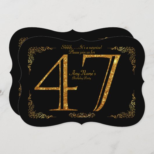 47e, Verjaardagsfeest 47e, grote Gatsby, zwart & g Kaart (Voorkant / Achterkant)