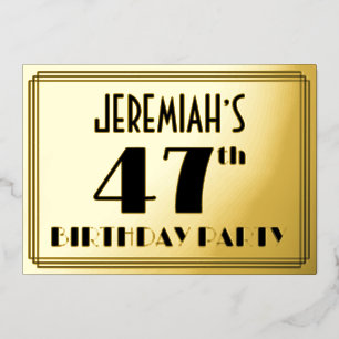 47e Verjaardagsfeest — Art Deco Uiterlijk “47” + N Folie Uitnodiging