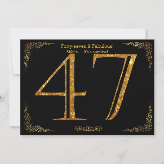 47e Verjaardagsfeest, Gatsby stijl, zwart goud gli Kaart (Voorkant)