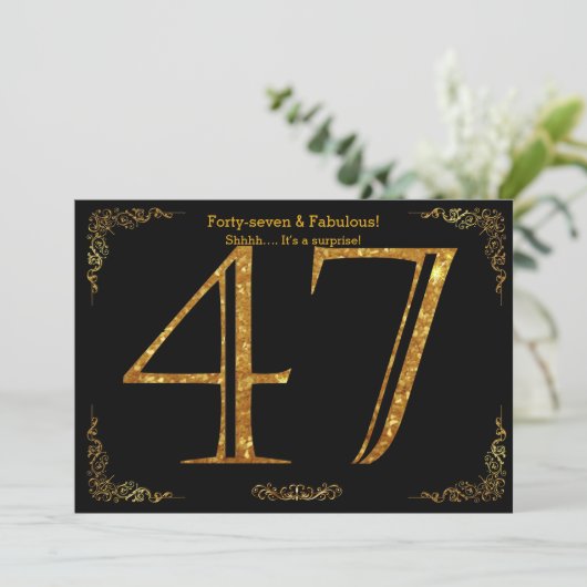 47e Verjaardagsfeest, Gatsby stijl, zwart goud gli Kaart (Staand voorkant)