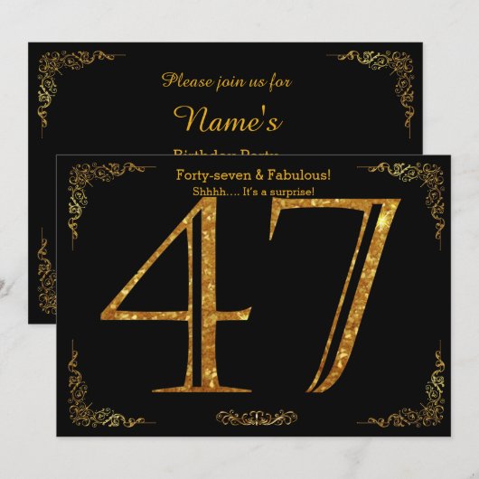 47e Verjaardagsfeest, Gatsby stijl, zwart goud gli Kaart (Voorkant / Achterkant)