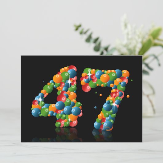 47e verjaardagsfeest, met bubbels en ballen kaart (Staand voorkant)