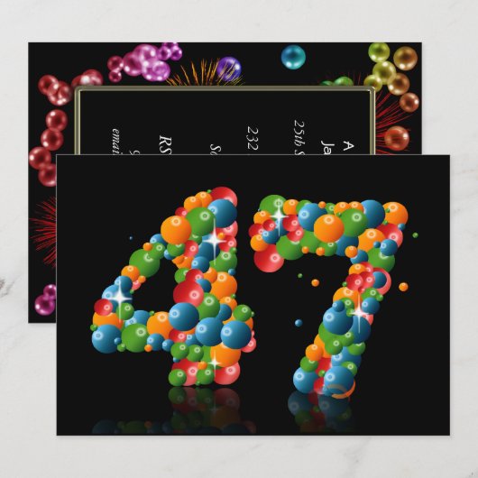 47e verjaardagsfeest, met bubbels en ballen kaart (Voorkant / Achterkant)