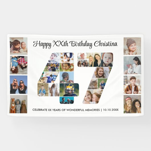 47e verjaardagsfeest Nummer 47 fotocollage Spandoek (Horizontaal)