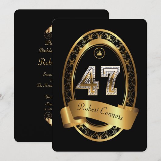 47e, verjaardagsfeest vrouw man, elegante kleur kaart (Voorkant / Achterkant)