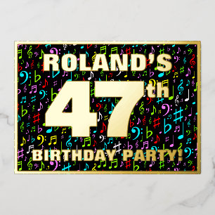 47ste verjaardagsfeest — Leuke, kleurrijke muziek  Folie Uitnodiging